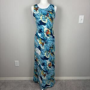 Vtg The Hawaiian Original Maxi Dress Small Blue Floral Aloha Resort Cruise AOP